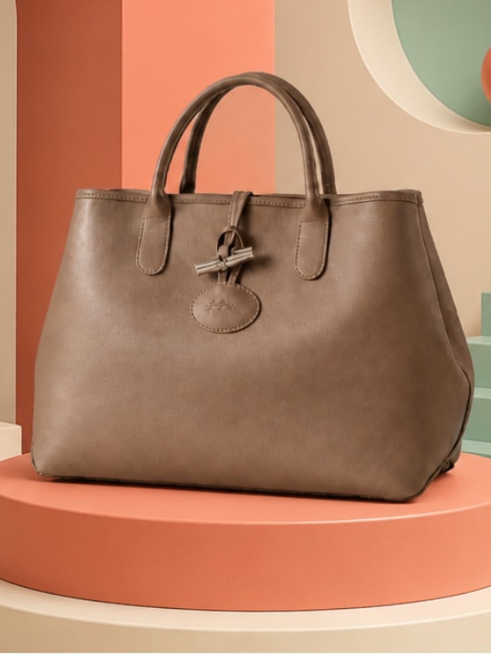 Authentic Longchamp Rozo Roseau Dark Beige Leather Tote Bag. - Picture 3 of 17